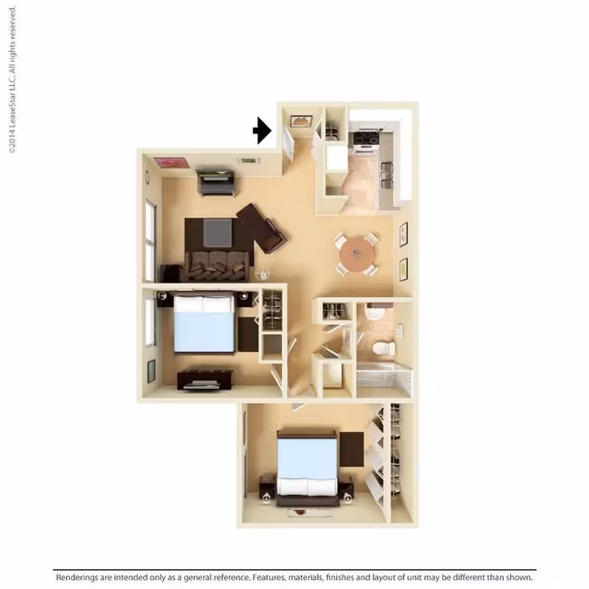Medium 2 Bed 1 Bath 204 floor plan